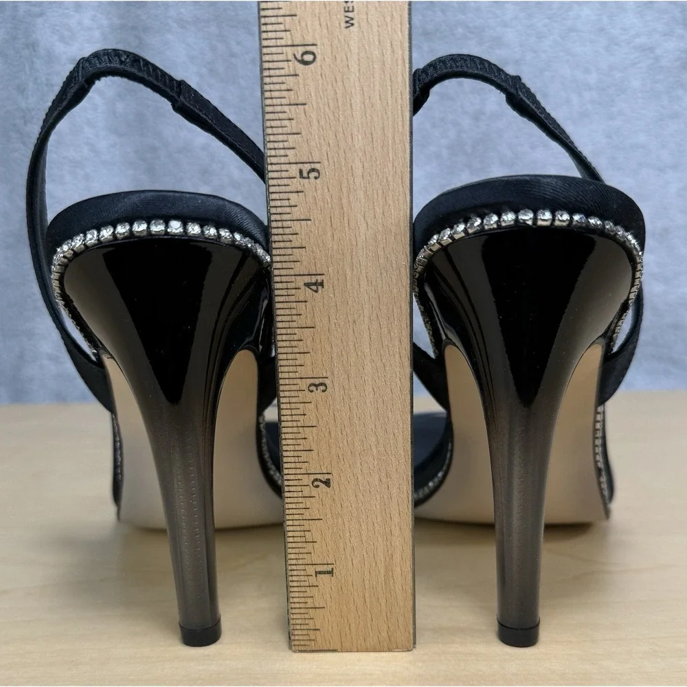 Good American Heels Womens 8.5 Open Square Toe Sling Back Crystal GA120KD - Picture 6 of 13